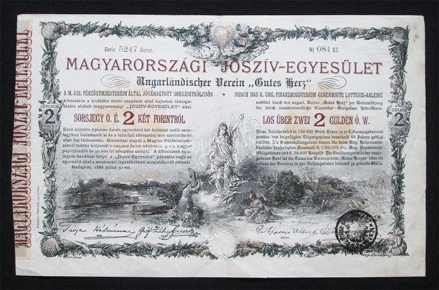 Magyarorszgi Jszv-Egyeslet sorsjegy 2 forint 1888